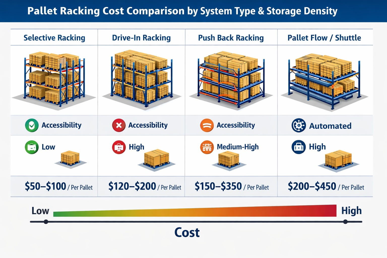 pallet racking cost comparison by system type and storage density pallet racking cost comparison by system type and storage density